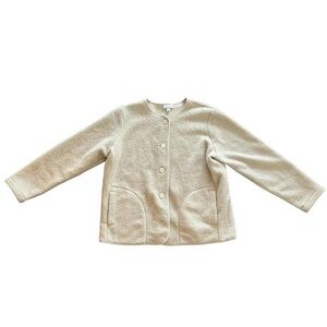 J Jill Cream Sherpa Fleece Collarless Button Up Jacket Cardigan Size M Petite